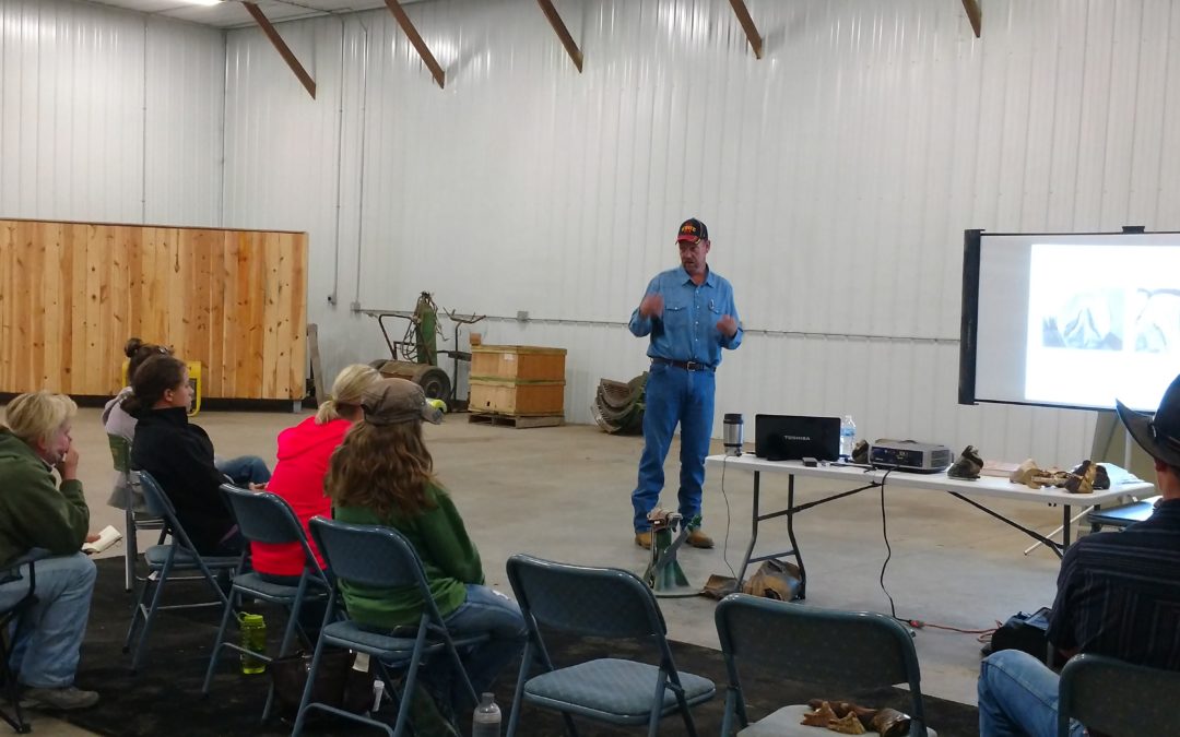 A man giving a presentation at a hoof clinic